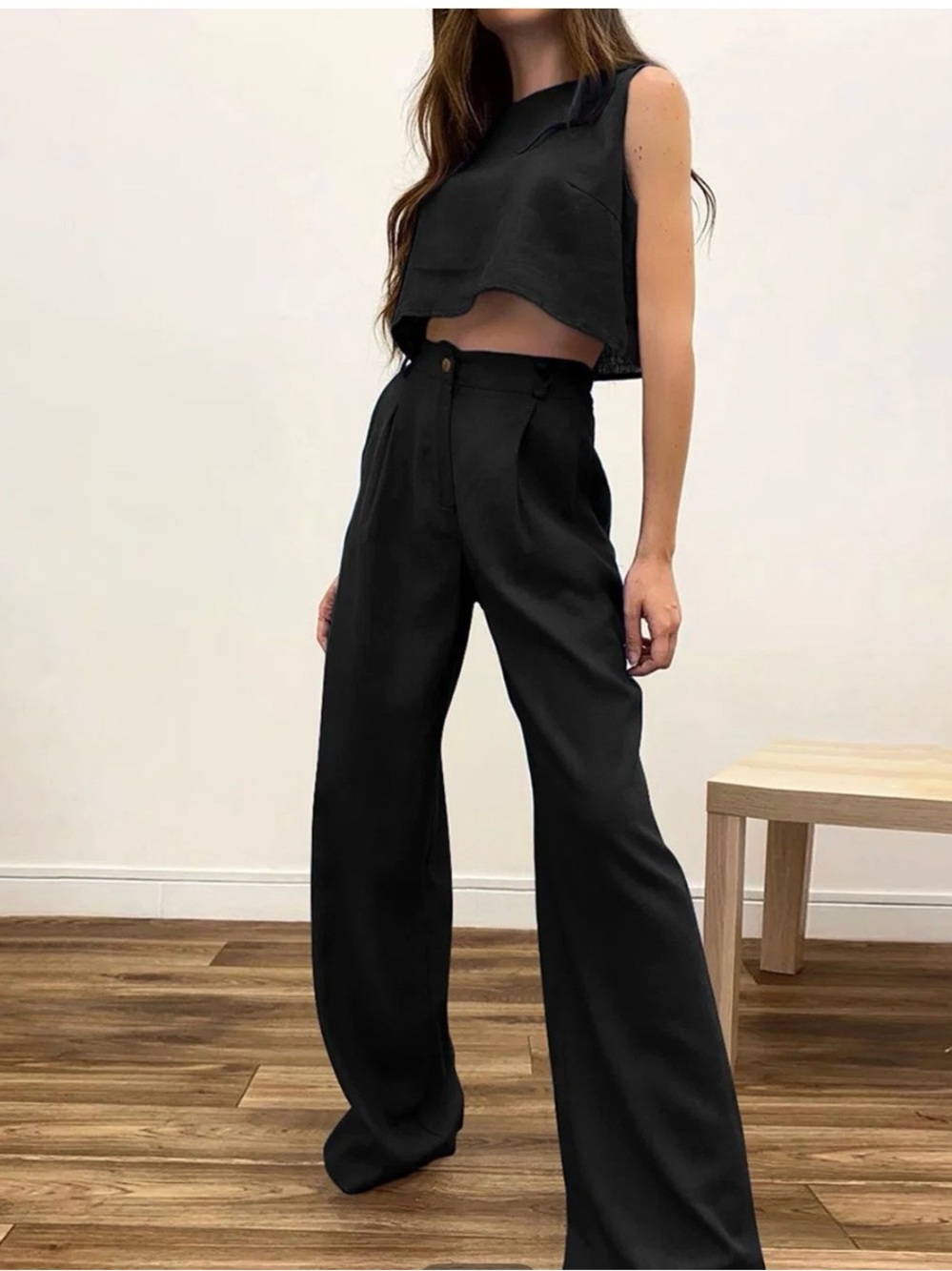 Commense Black Wide-Leg High Waist Trousers